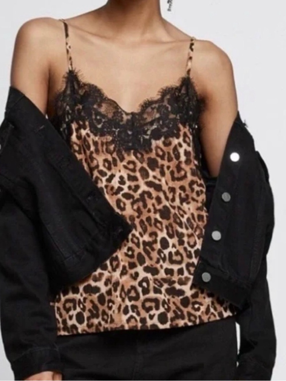 Zara Leopard Print Lace Trim Cami Small